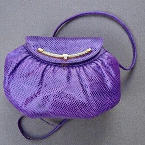 Vtg 80s Finesse La Model Purple Snakeskin Small Shoulder Crossbody Bag Leiber